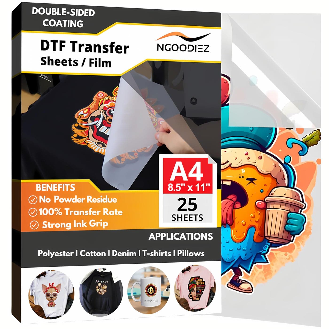 DTF Transfer Film DTF Paper 25 Sheets Matte Finish Cold Peel DTF Film High Ink Adhesion for DTF Transfer Film Printer with Strong Powder Adherence DTF Transfer Paper 85 x 11 by NGOODIEZ