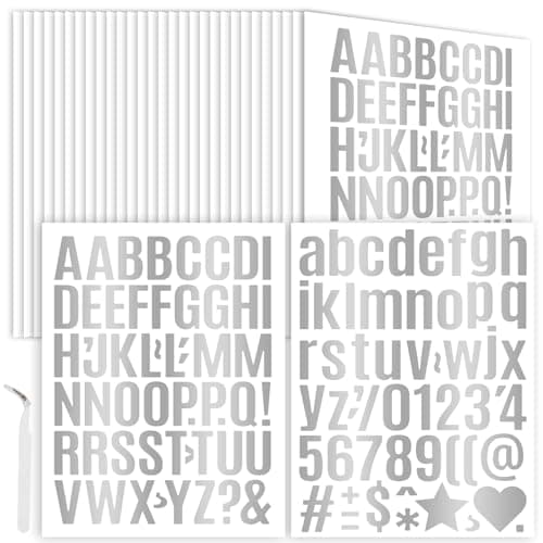30 Sheets Silver Letter Stickers 1 Inch Small Silver Vinyl Alphabet Letter Number Stickers Waterproof Glitter Stickers Decals Water Bottles Scrapbooking Mailbox Poster Grad Cap Decor DIY Crafts