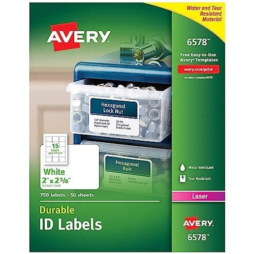 Avery Durable White Cover Up ID Labels for Laser Printers, 2" x 2.625", Pack of 750 (6578)