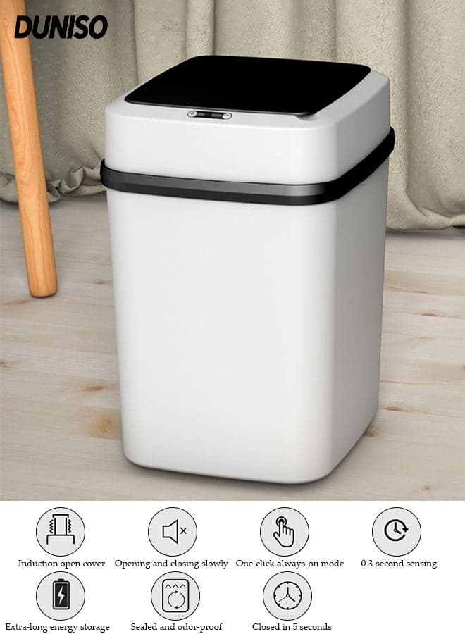 Touchless Trash Can , Automatic Motion Sensor Rubbish Can with Lid,Intelligent Can for Bathroom,Bedroom,Kitchen,Office,Living Room,Toilet(White)