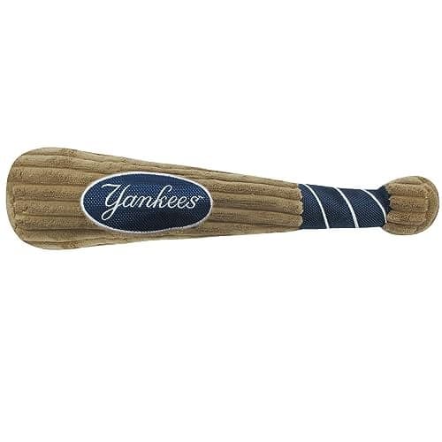 MLB New York Yankees Baseball Bat Toy for DOGS CATS Soft Corduroy Plush Dog Toy with Inner SQUEAKER MLB Chew Toys for Dogs or Cats Durable Fun Interactive Dog Toy with Team Names and Logo