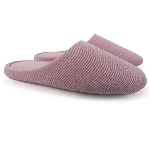 ofoot Women's Non-Slip House Slippers - Lightweight Cotton Memory Foam Indoor Slip-On, Machine Washable & Foldable Travel Design for Home, Yoga, Narrow/Wide Fit Options (12-Dark Pink, US 9-10)