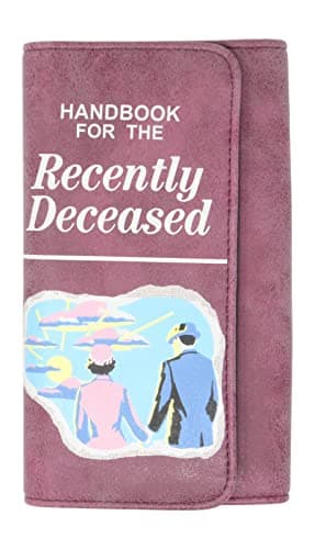 Bioworld Beetlejuice Handbook for The Recently Deceased Womens Snap Faux Leather TriFold Wallet Purple Medium