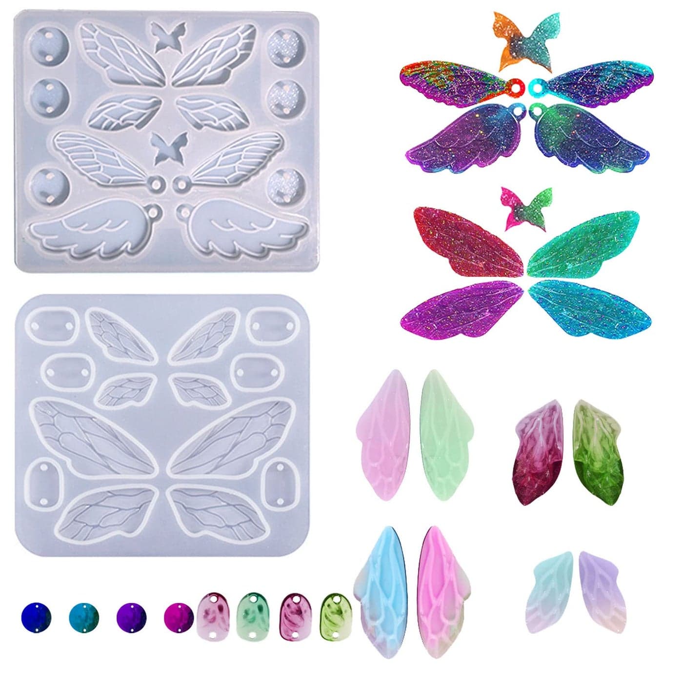 2 Set of Butterfly Wing Keychain Key Rings Earrings Silicone Resin Mold Varieties Butterfly Wing Shaped Epoxy Silicone Casting Molds for Pendant Necklace Ornament 3D DIY Making Display Decor Crafts