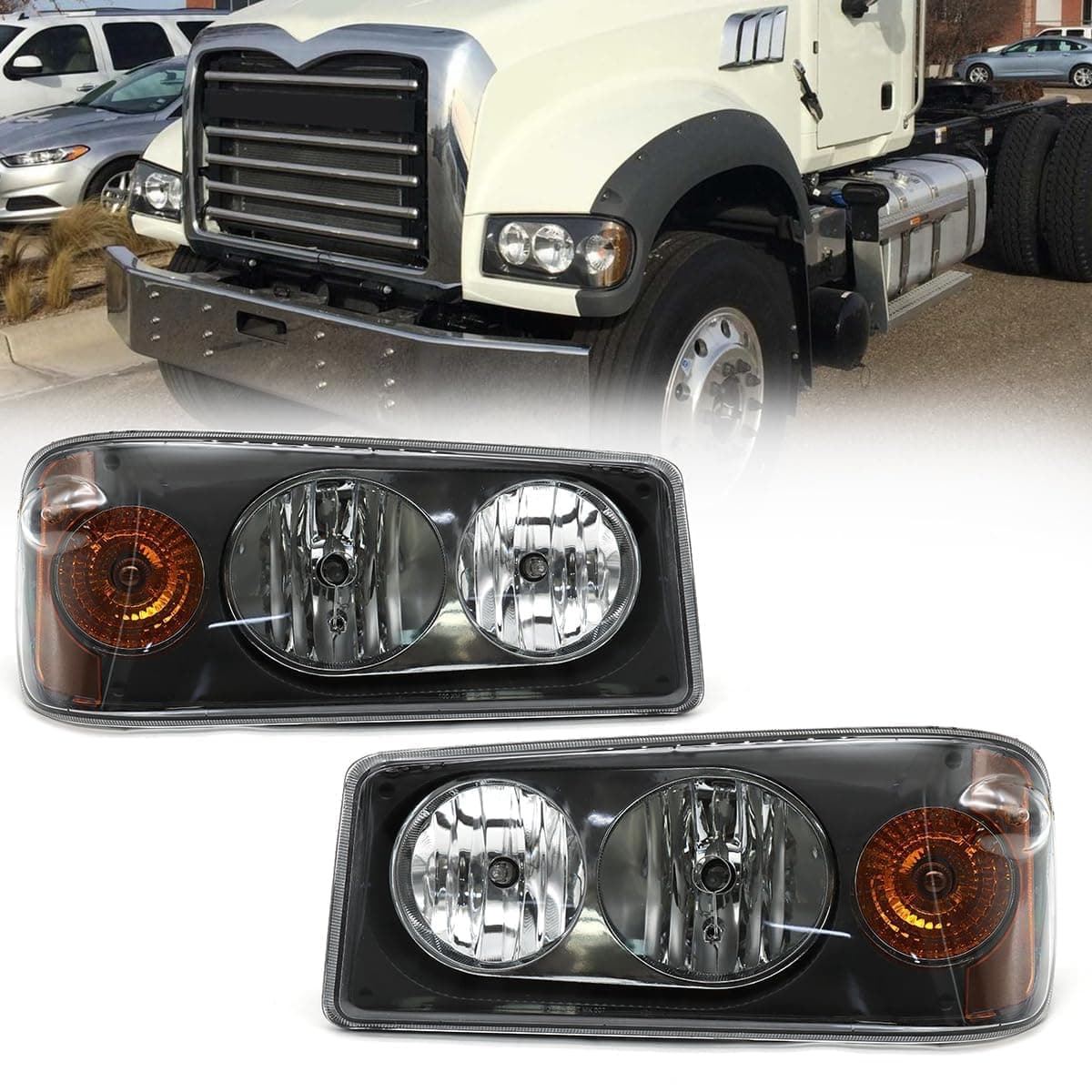 SUENOS Headlight Assembly Fit for Mack Granite GU713 Halogen Headlamp Compatible with Mack Truck Model Leftdriver RightPassenger Side 25105806 25105807