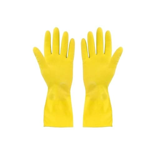 Sulfar Reusable 100% Natural Latex Rubber Dish Washing Gloves, Cleaning Gloves, Pet Grooming, Gardening, Great for Washing Dish, Kitchen, Car and Bathroom (Large, Yellow, 1 Pair)