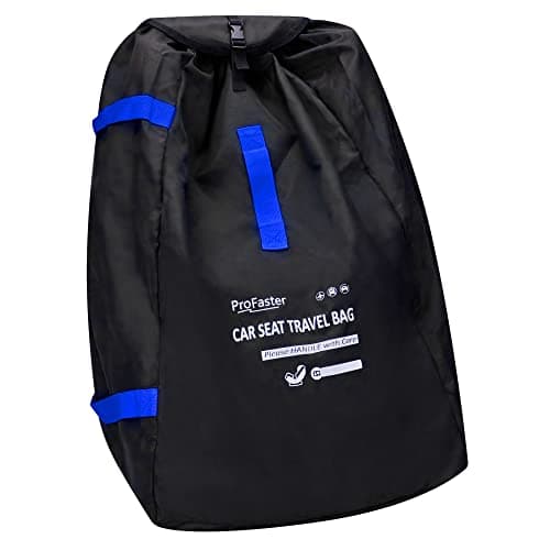 ProFaster Car Seat Travel Bag Backpack for Air Travel - Karfast Universal Infant Carseat Gate Check Bag Cover for Airplane, Foldable with Pouch, Blue