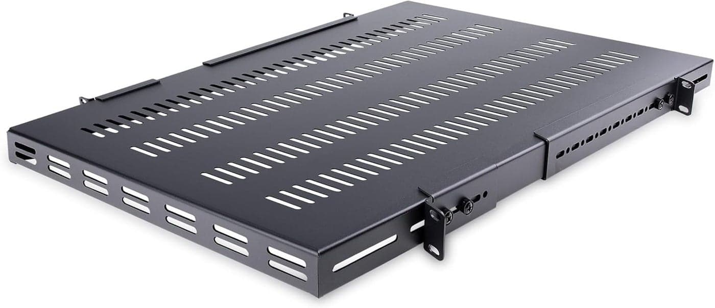 StarTechcom 1U 4Post Adjustable Vented Server Rack Mount Shelf 330lbs150 kg 195 to 38in Adjustable Mounting Depth Universal Tray 19 AV Network Equipment Rack 275in Deep ADJSHELFHDV