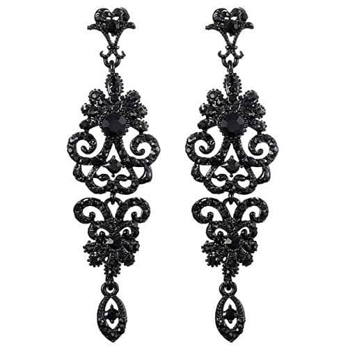 Black Vintage Style Wedding Crystal Rhinestone Cluster Chandelier Hollow Dangle Earrings