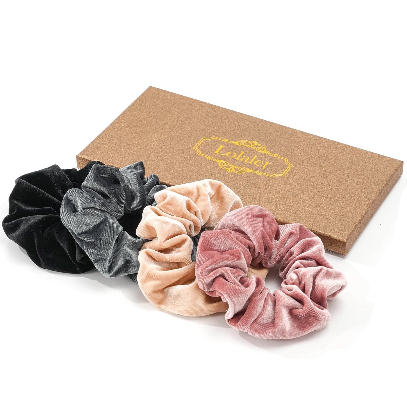 Lolalet Large Soft Velvet Scrunchies for Hair Elastic Hair Bands Scrunchy for Women Girls Ponytail Holder Hair Accessories Teens for Thick Curly Hair 4 Pack Style A