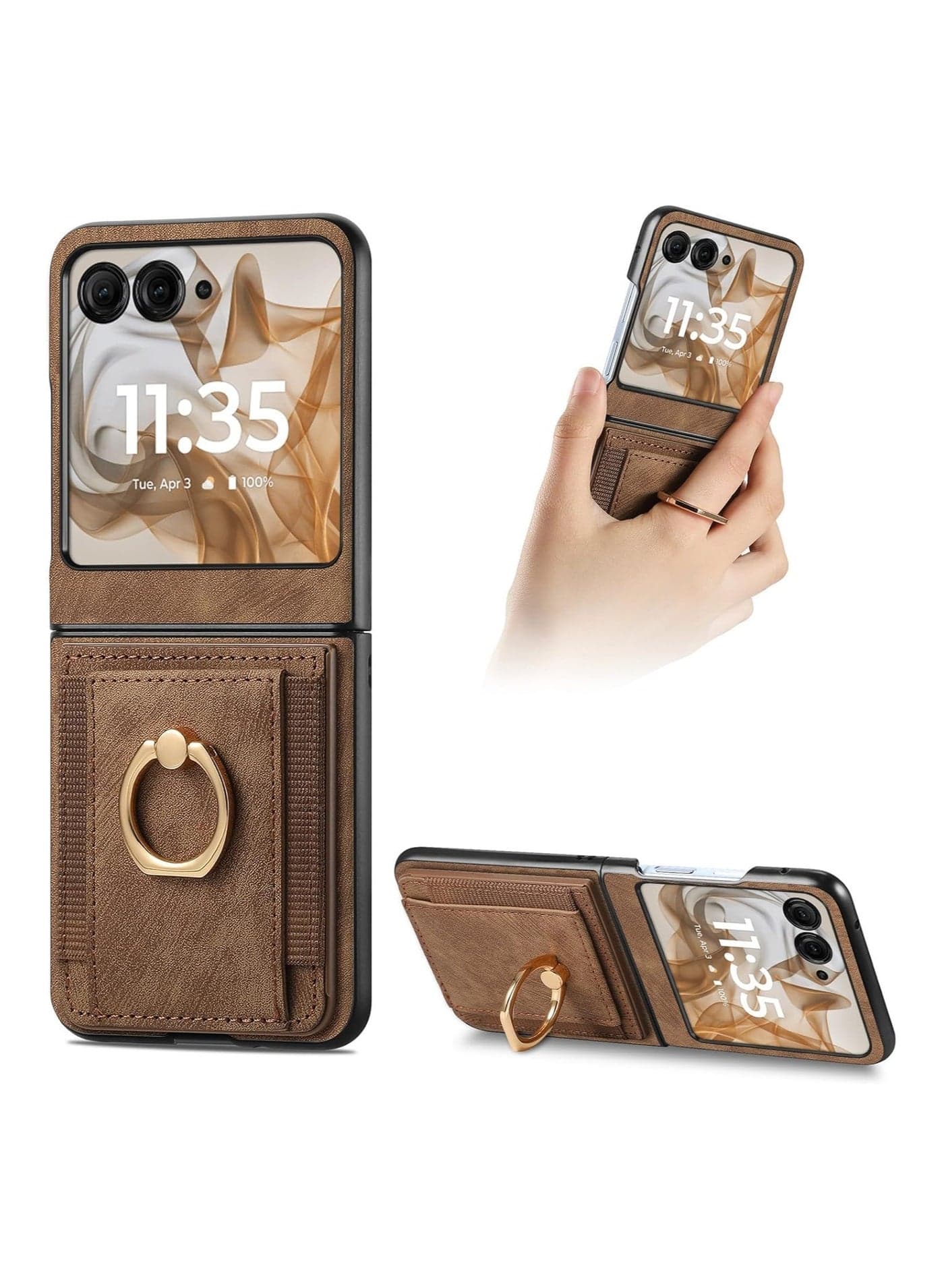 Compatible with Motorola Moto Razr 50 2024 Wallet Case, Ultra Thin Card Holder Case, Leather + TPU Frame Phone Cover, Multi-Function Case with Support Ring