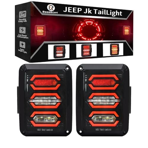 RoadandLord Wrangler JK Tail Lights LED Compatible with 20072018 Wrangler JK BrakeReverse Lights Daytime Running Lamps DRL Black Clear Lens