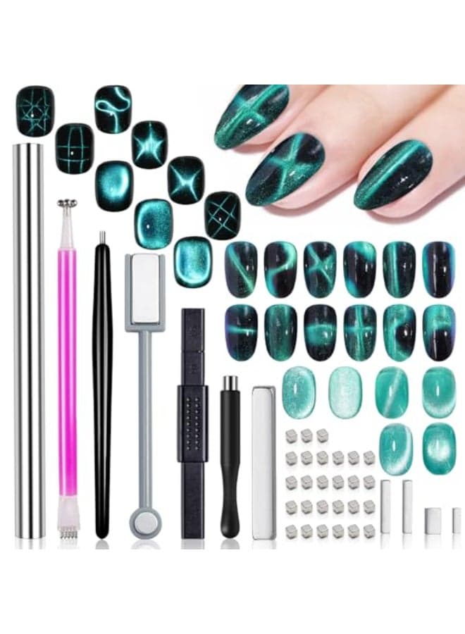 WOKOTO 38Pcs Nail Art Cat Eye Magnet For Nails Gel Polish Magnets Pens For Cat Eye Nail Art Tools Gradient Ombre Design Mini Cube Blocks Cylinder Nail Magnet Magnetic Sticks Tools For Women Nails