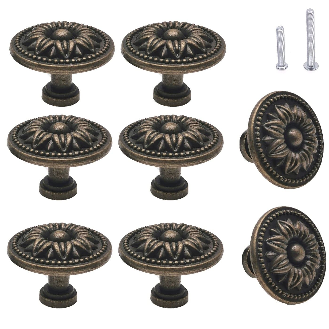 M MIMHOOY Vintage Flower Shape Cabinet Drawer Knobs Antique Bronze Dresser Drawer Handles 8 Pcs Flower Shape