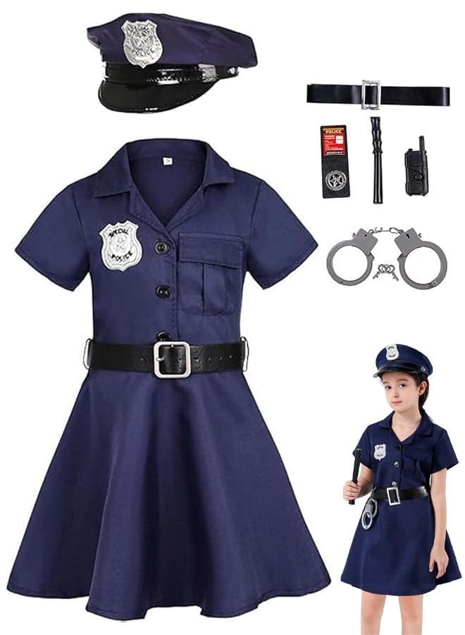 Girls Police Costume Cosplay Costumes for Kids Role Play Kit with Gift Accessories Suitable for Children 100-130cm forfor Halloween Parties Birthday Celebrations School Plays