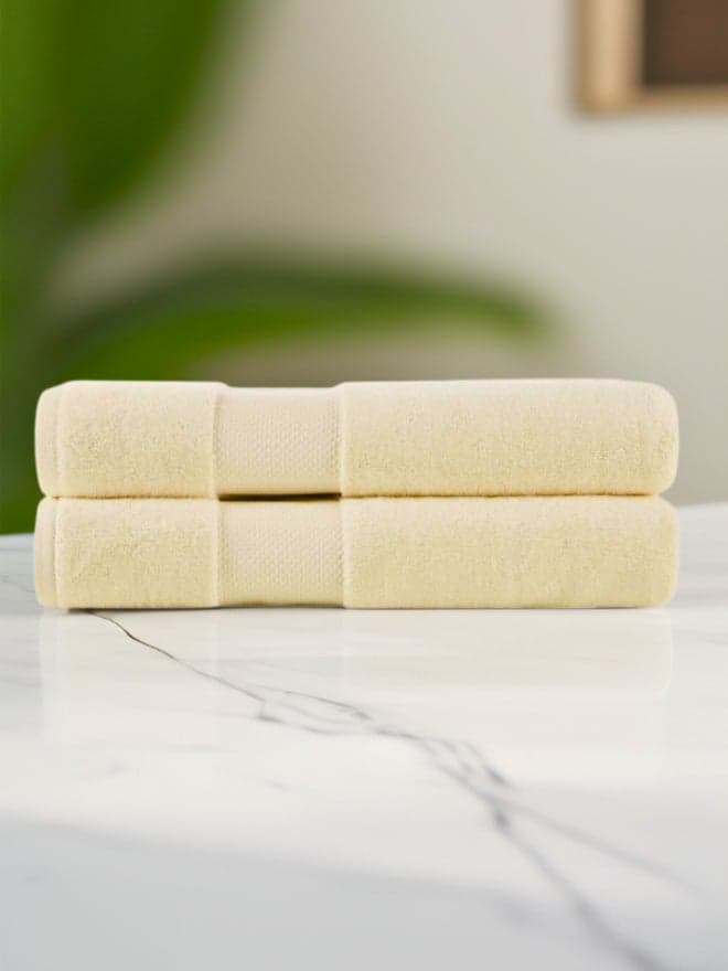 1CHASE Pack of 2 - Luxury Cotton Bath Towel, Beige 70x140cm