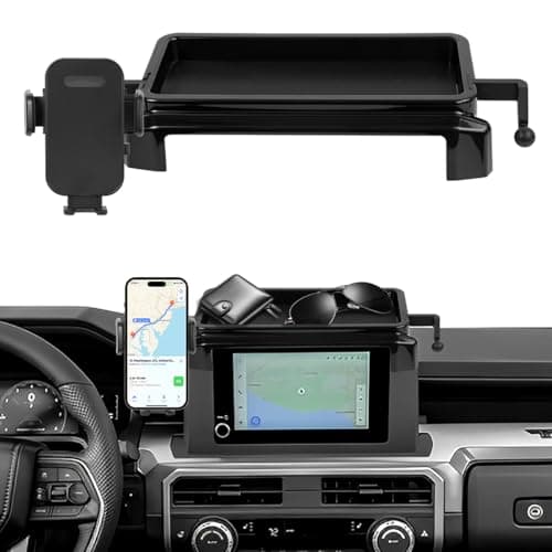 FETUSI Car Phone Holder Compatible with Toyota Tacoma 2024 2025 Accessories 8-Inch Screen Fixed Clip, Cell Phone Mount with Dash Organizer Center Console Tray Hands-Free 360° Rotation