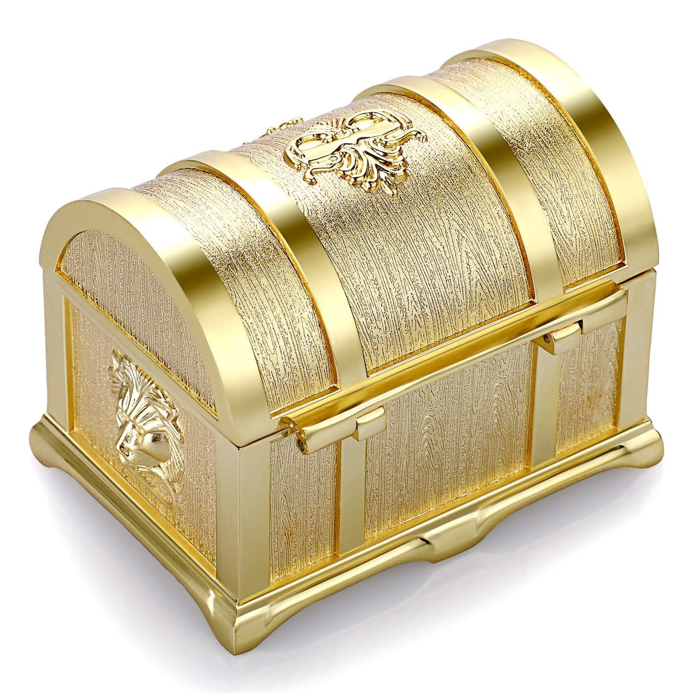 Hipiwe Vintage Metal Jewelry Box Large Treasure Trinket Chest Ring Earrings Necklace Keepsake Gift Holder Case for Girls Ladies Women GoldMedium