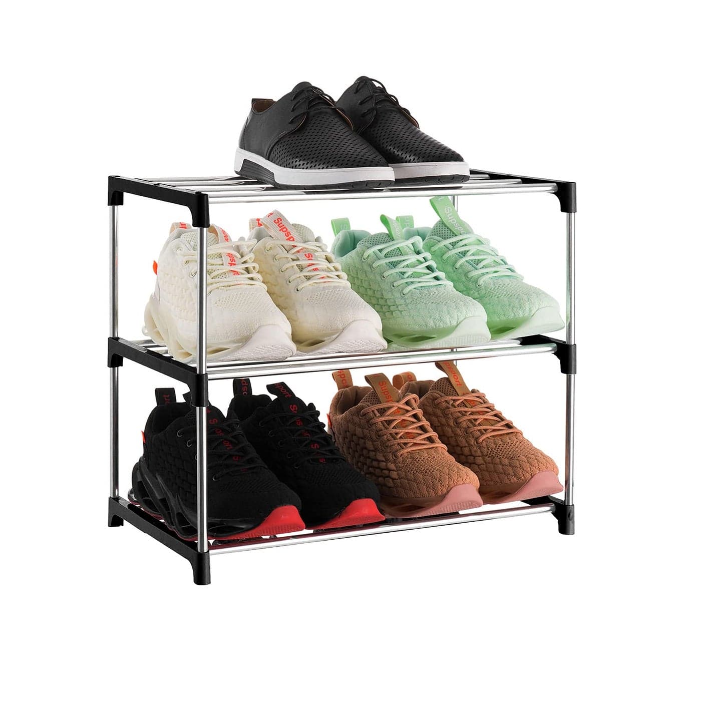 Xerhnan 3Tier Stackable Small Shoe Rack Lightweight Shoe Shelf Storage Organizer for Entryway Hallway and ClosetBlack