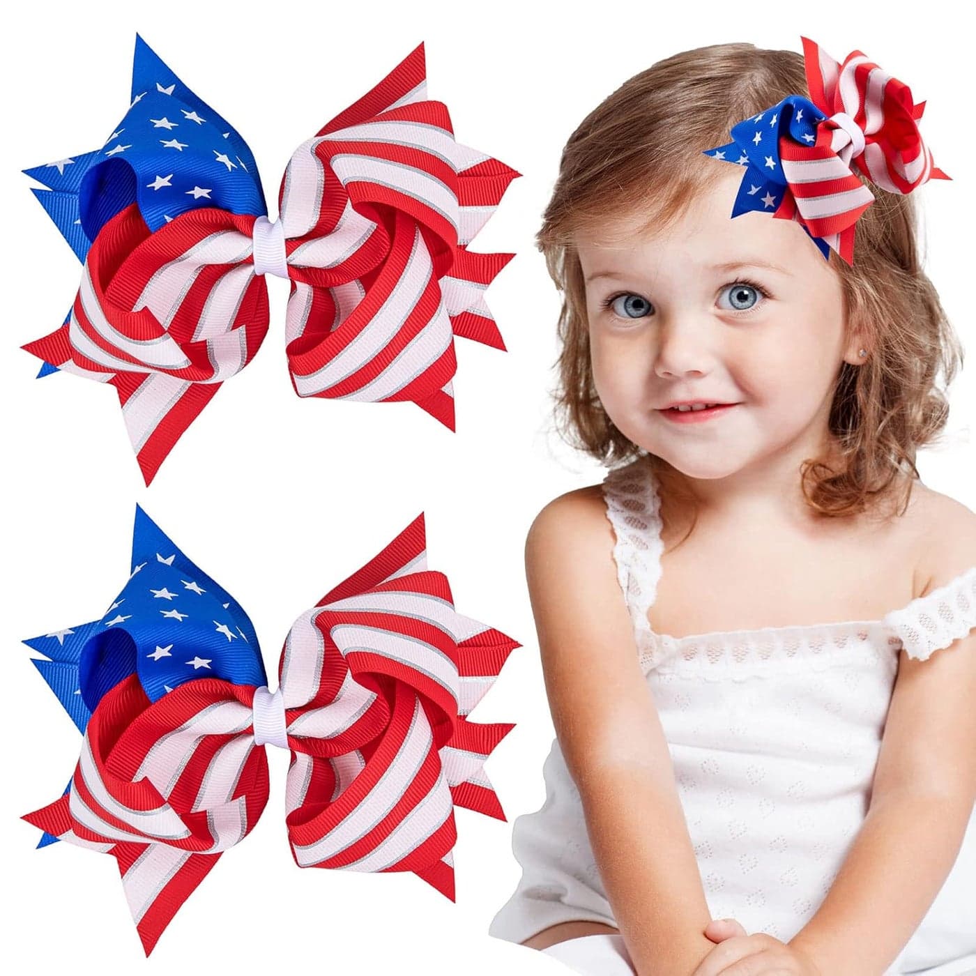 Whaline Jumbo 4th of July Bow Hair Clips 59inch American Flag Barrette Hair Bow Patriotic Stars and Stripes Hairgrips Baby Girls Women Hair Accessories for Independence Day Memorial Day 2Pcs