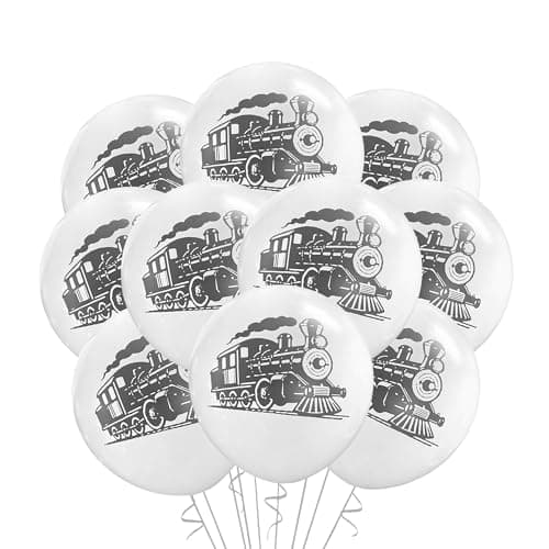 12 Count Train Balloons Latex Train Birthday Party Theme Decoration 12 Inch Standard Size Minimalist Locomotive Rail Transport Steam Engine Railroad Crossing Locomotive