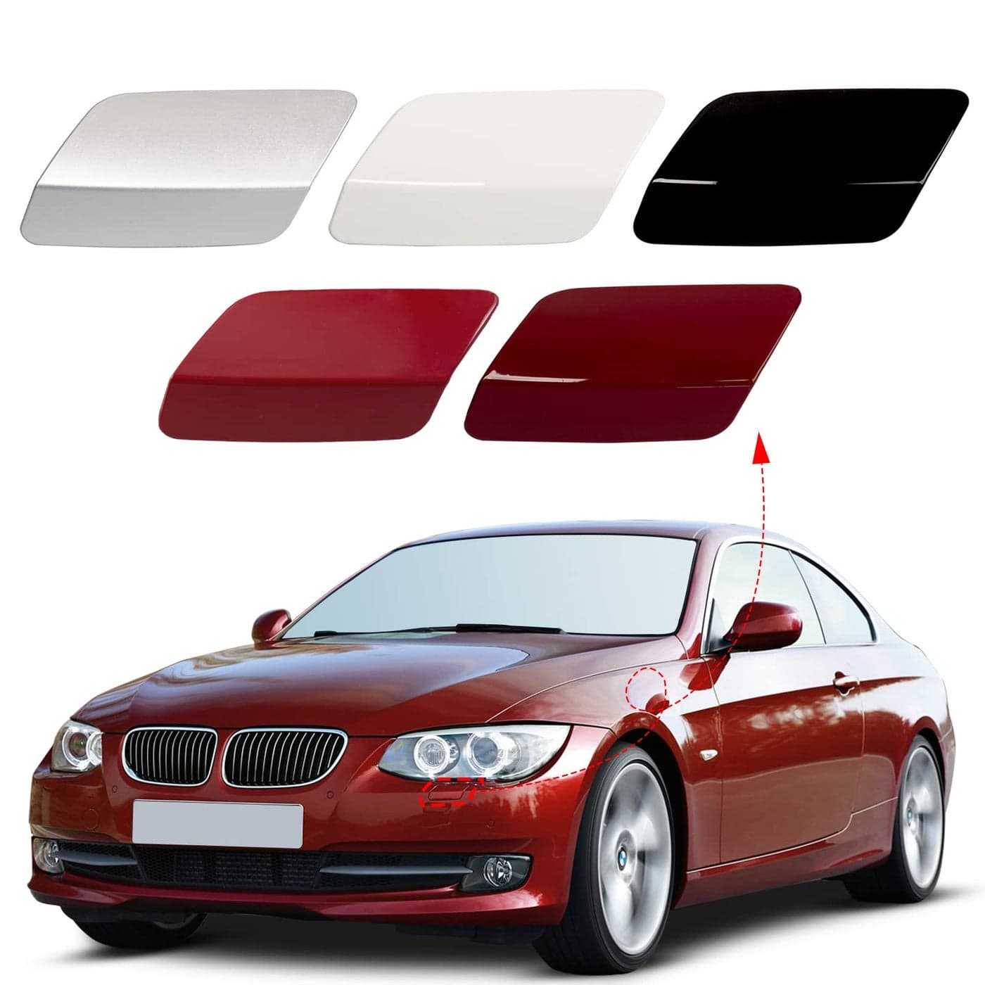 CZShiYue Front Bumper Headlight Washer Nozzle Cover Cap Fit for BMW E92 E93 328i 335I 335IS Coupe Convertible 2011 2012 2013 61677253393 61677253394 Unpainted Right Passenger Side