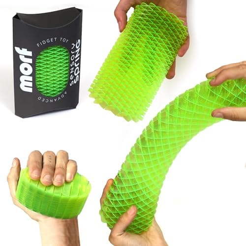 Morf Fidget Sensory Spring Green 3D Slug Spring Toy for Kids Teens and Adults Stretchy Quiet Stress and Anxiety Relief Focus for Play School Work Gifts Great for Classroom Office