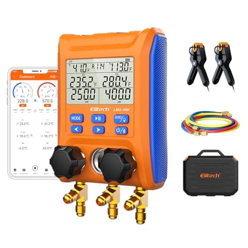 Elitech Wireless Digital Manifold Gauge Set Data Logging Refrigerant HVAC Gauges with Hoses Temperature Clamps LMG10W