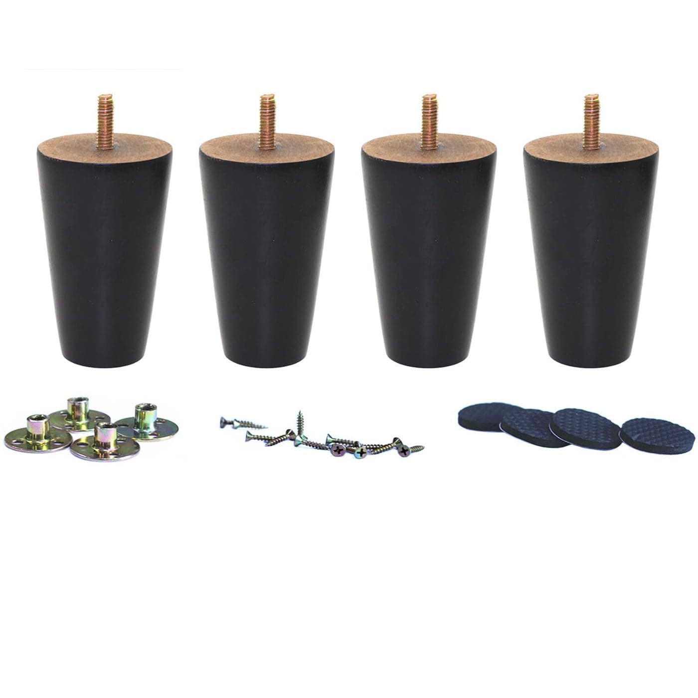 WEICHUAN Black Round Solid Wood Sofa Couch Chair Ottoman Loveseat Table Dresser Cabinet Furniture Legs Wooden Furniture Feet Replacement 4 Set of 4