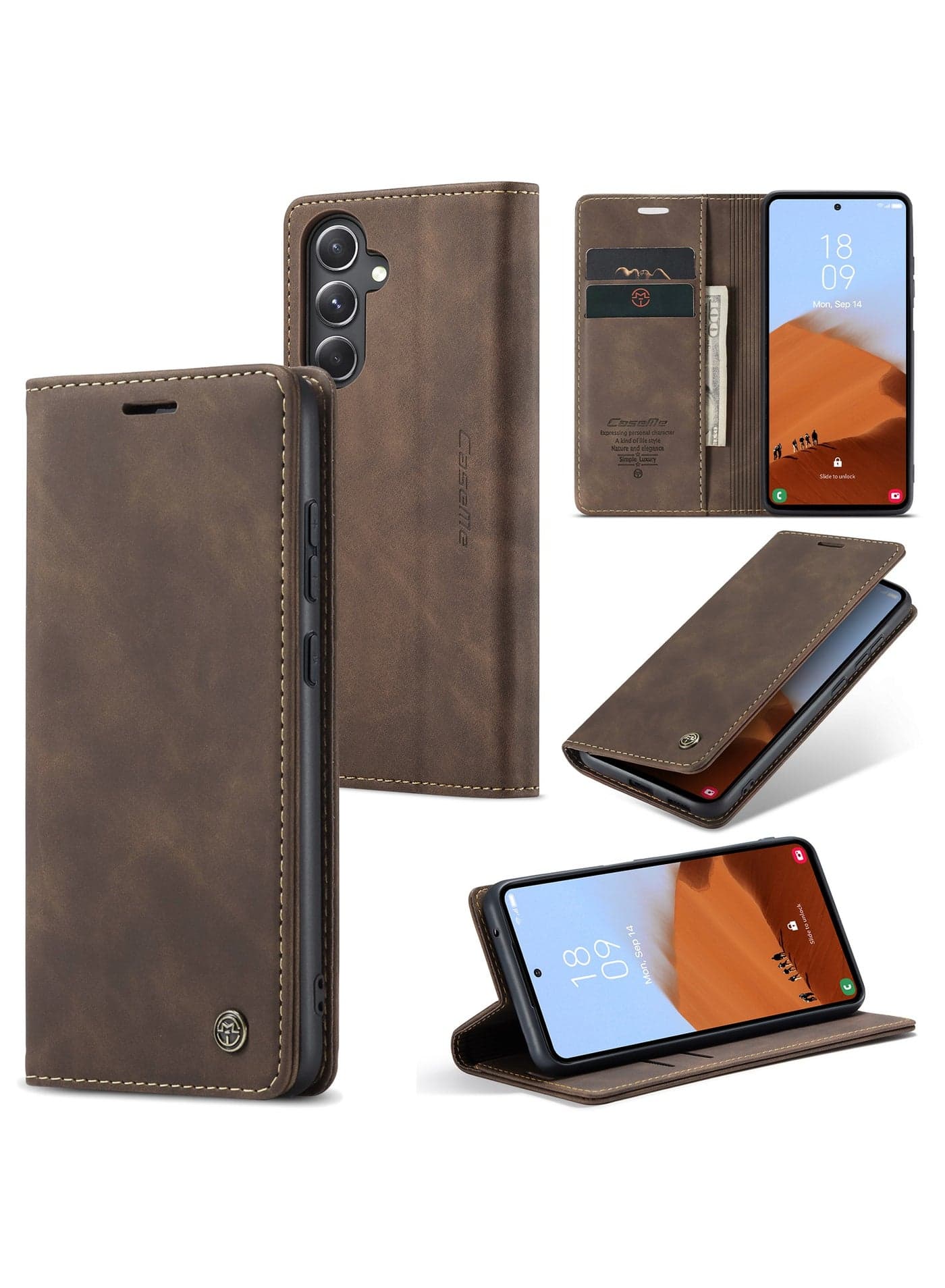 For Samsung Galaxy S23 FE Cover, Magnetic Adsorption Full Body Shockproof Protective Flip Cover, PU Leather Hidden Stand Mobile Phone Case