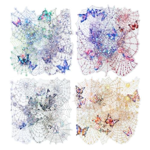 MiyouLuna 40Pcs Spider Mesh PET Stickers Large Holographic Stickers for Scrapbooking DIY Crafts Journaling Supplies Junk Journal Ephemera