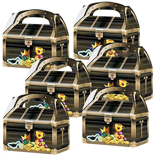 ArtCreativity Treasure Chest Treat Boxes for Kids Pack of 12 Cardboard Box with Handles Treasure Box Toys Cookies Candy Goody Bags Halloween Pirate Accessories Birthday Party Favors Gift Bag