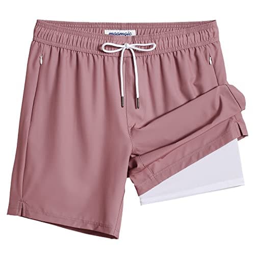 maamgic Swim Trunks Men 2 in 1 Mens Bathing Suit 7 Inch Quick Dry Mens Swimming Trunks with Zipper Pockets