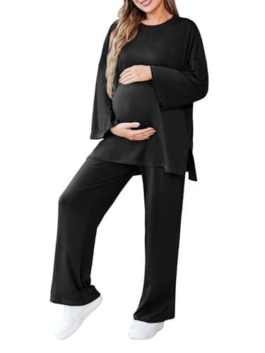 FMEYOA Women Maternity Nursing Pajama Set Breastfeeding Sleepwear Set Long Sleeve Top & Pants Postpartum Pajamas with Pockets