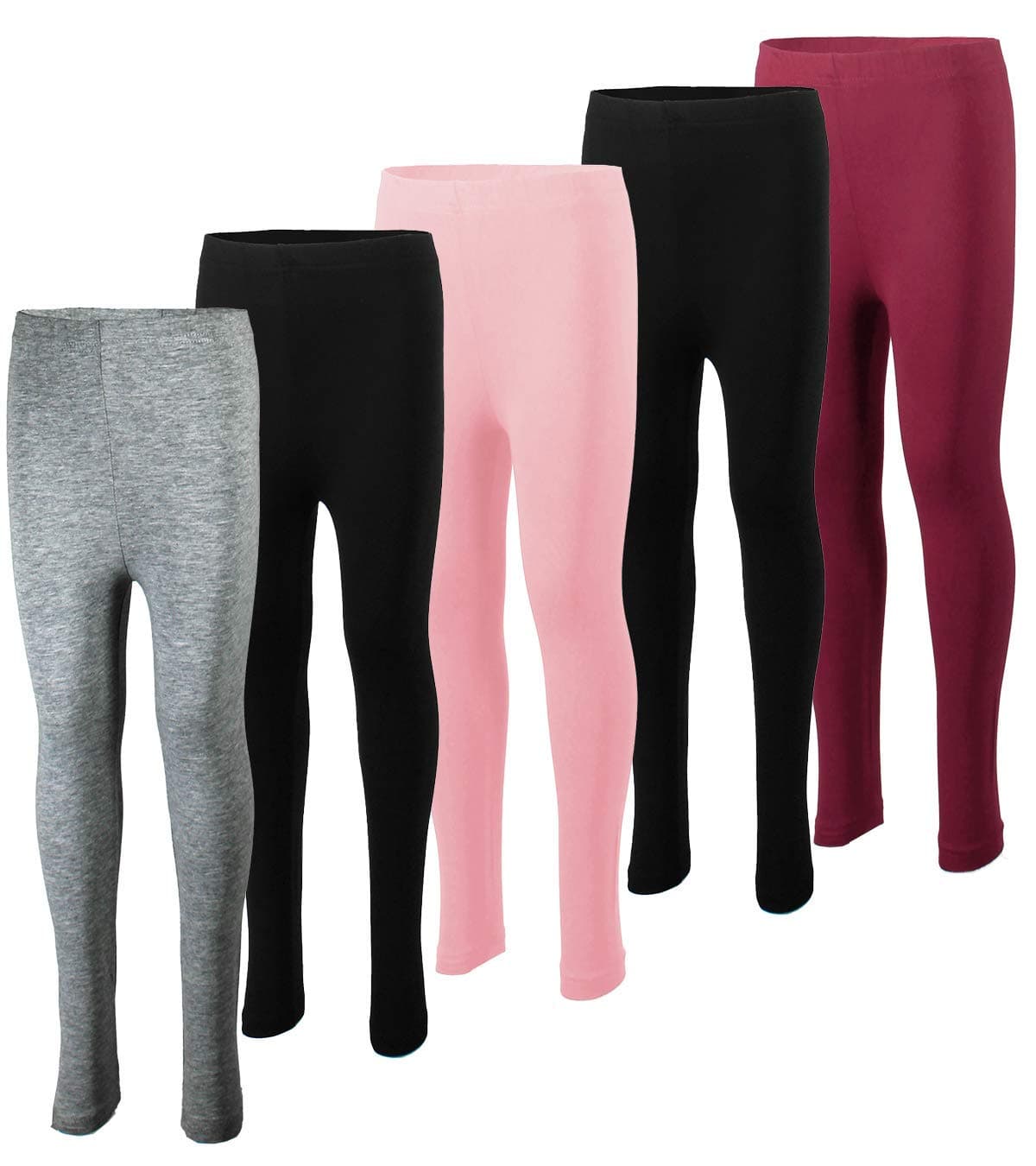 MISS POPULAR 5-Pack Girls Leggings Sizes 4-16 Soft Comfortable Cotton Spandex with Elastic Waistband Many Colors (Pack 4, 7/8)