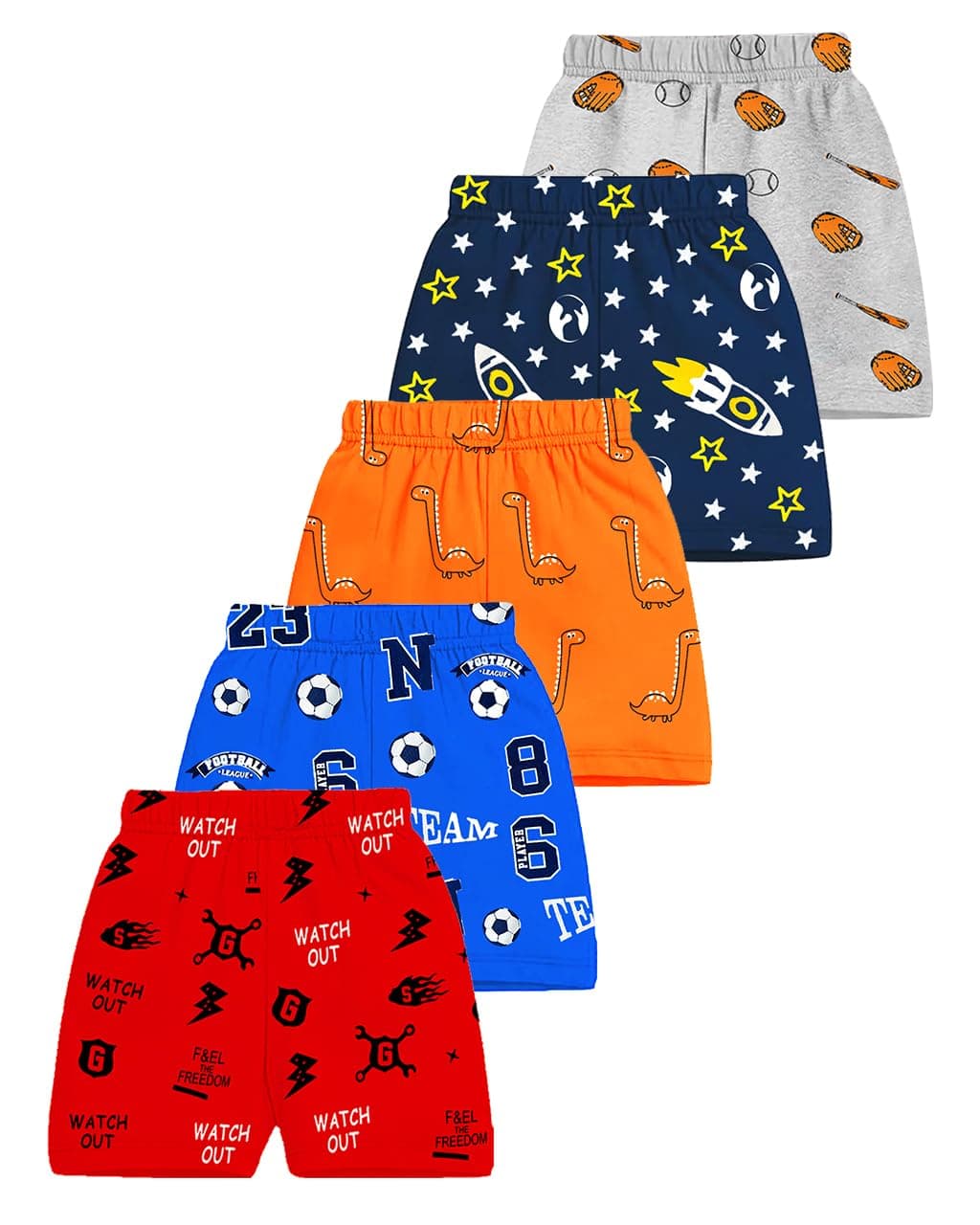 Kuchipoo Boys Regular Fit Cotton Shorts (KUC-SHT-154, Multicolor, 2-3 Years) - Pack of 5