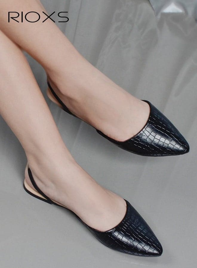 Women's Pointed Toe Slingback Flats, Comfort Flat Sandals, Slingback Shoes for Women, Casual Shoes with Buckle Strap, Elegant Backless Mules Sandals, Ladies Slip-On Flatsfor Casual, Business, Party, Date, Classic Black Flats