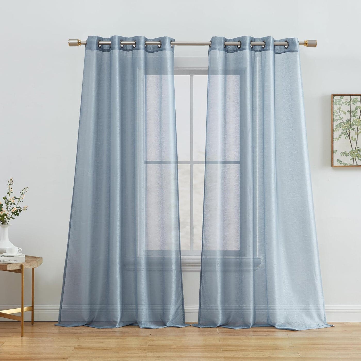 HLCME 2 Piece Semi Sheer Voile Light Filtering Window Curtain Grommet Panels for Bedroom Living Room Dining Room Dusty Blue 54 W x 72 inch Long