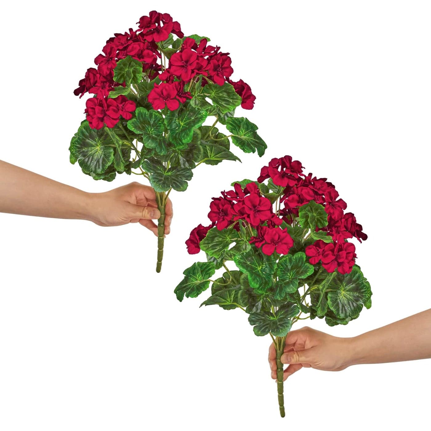QIANYUN 2Pcs 19 Realistic Artificial Geranium Uv Resistant Wedding Kitchen Garden Table Centerpieces Indoor Outdoor Decor Red Geranium Flower