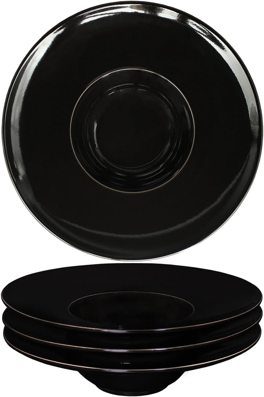 Ceramics Rimmed Soup Bowls 51 oz Black 85 inch Exquisite small soup plate Set of 4 Pasta plates With Rim is the best choice for hotels kitchens fine restaurants and gourmets
