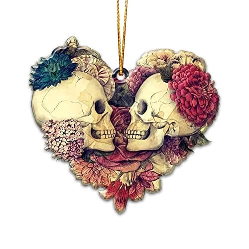 WODORO Skull Couple Love Ornaments For Christmas Tree Decorations 2D FLAT (Not 3D Ornament), Gifts For Valentine's Day Her Him Lovers Men Women Engagement Wedding Anniversary Car Accessories (01)