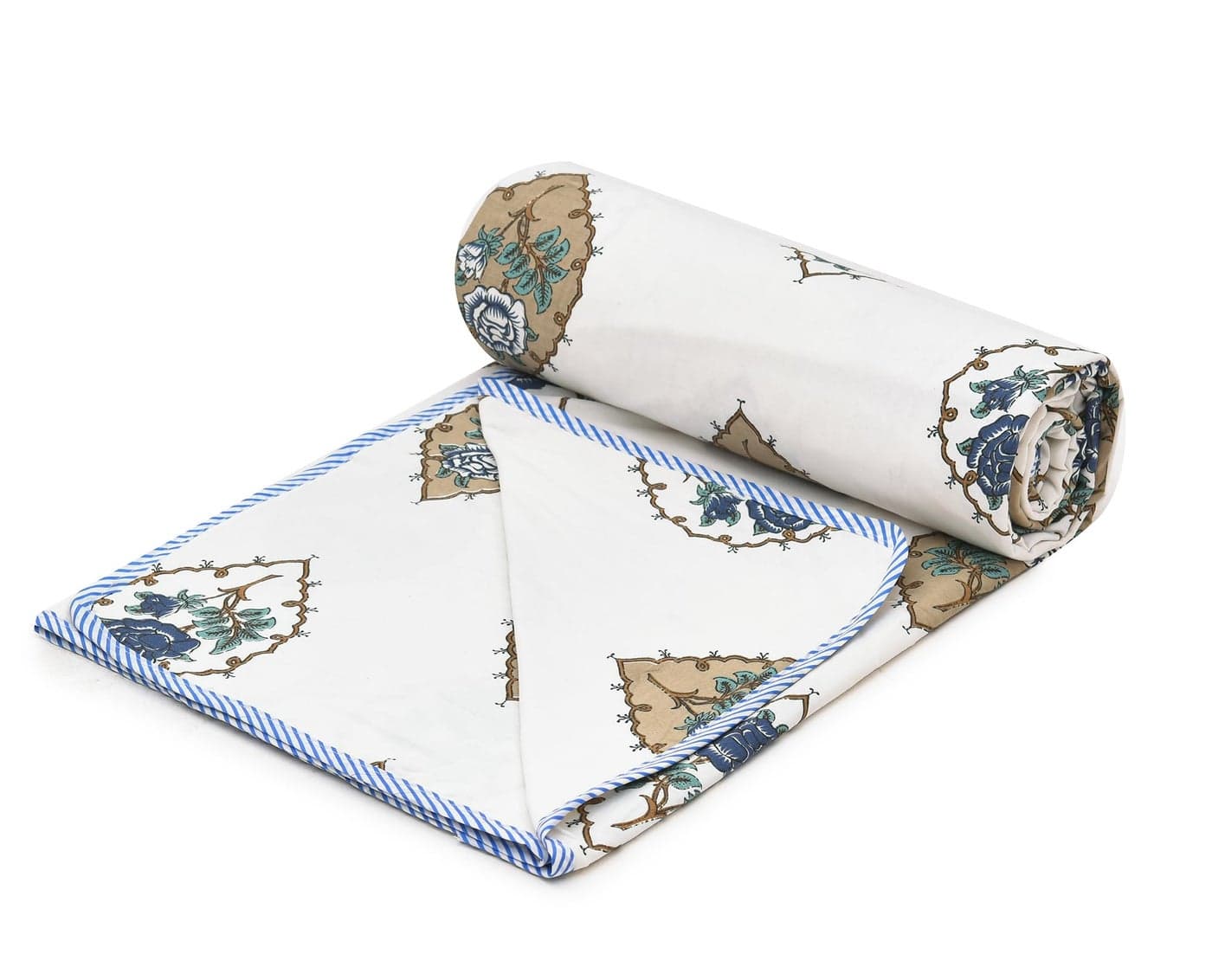 COZY FURNISH Super Soft Cotton 3 Layer Reversible Double Size| Soft Light-Weight Blanket 84X96(Inches) 213X243(CM) Flannel Dohar Throws for Bed,Lahariya Fabric Edging/Piping Bed Dohar