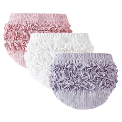 SOBOWO Baby Bloomers 3Pack Ruffle Diaper Cover for Toddler Girls Cute Solid Infant Newborn Girl Underwear 024 Months1218 Months PinkWhitePurple