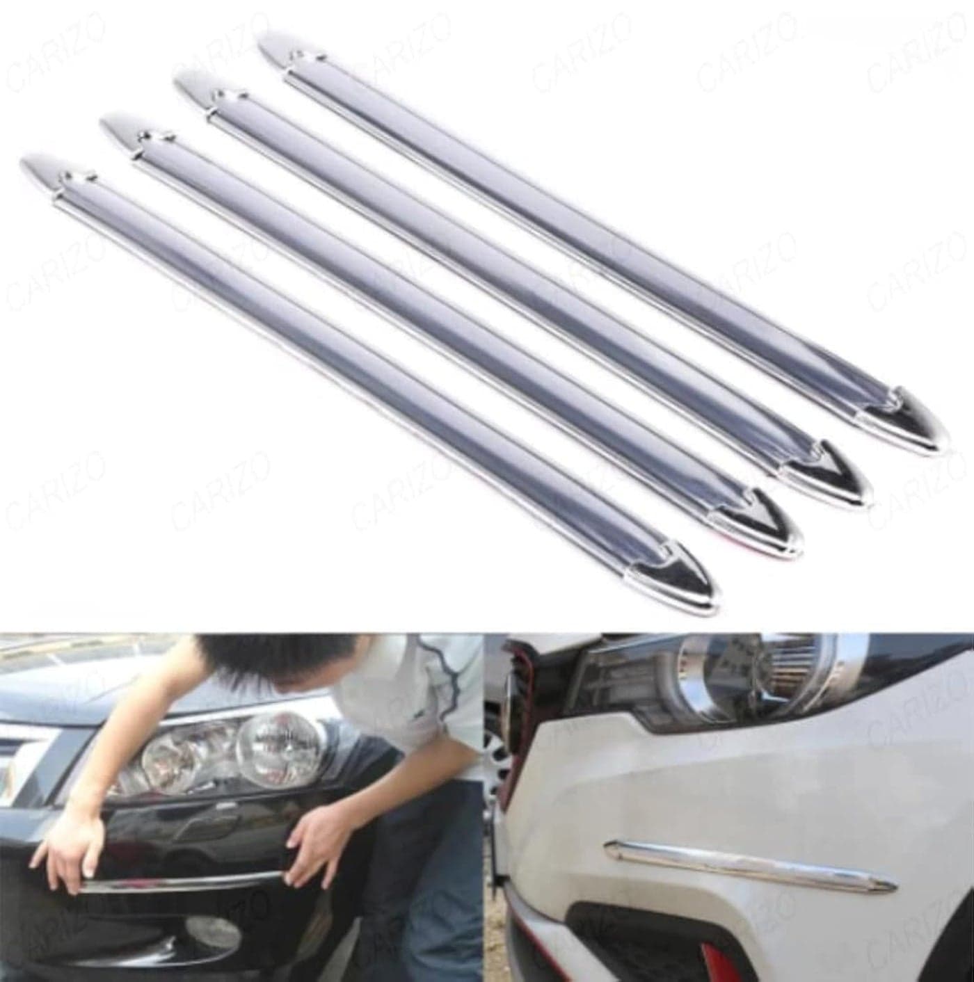 MIZZEO Anti-Collision Patch Bumper Guard Strip (Original 3R-2163, Silver) Anti-Scratch Bumper Protector Trim Compatible with Tata Punch (2021)