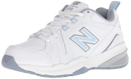 New Balance Women's 608 V5 Casual Comfort Cross Trainer, White/Light Blue, 9