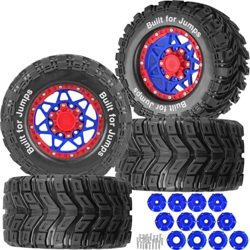 BRCatWPark RC Truck Tires 12mm14mm17mm Hex RC Wheels and Tires for 110 Big Rock Granite VortekStampede Rustler HossL0s1 Rc 4wdRC Monster Truck Car Wheel 4PcsBlue Red