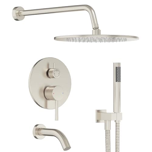 Gabrylly Bathtub Shower Faucet Set, Tub Shower System with 3-Way Shower Valve, High Pressure 10" Rain Shower head with Handheld Spray Combo, Wall Mounted Rainfall Shower Head Set, Brushed Nickel