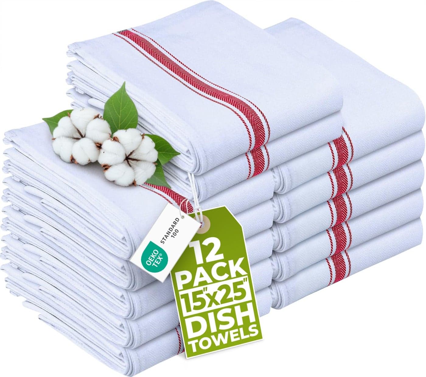 Utopia Towels Red Dish Towels 12 Pack 15 x 25 Inches 100 Ring Spun Cotton Highly Absorbent Reusable Cleaning Bar Tea Kitchen and Dishcloths Set 200 GSM