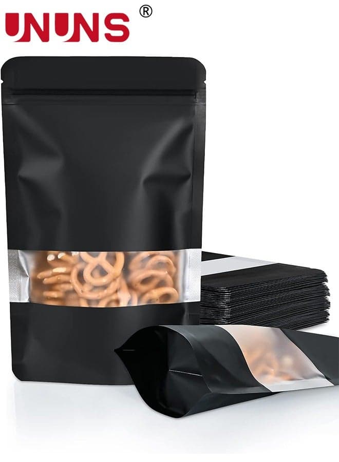 50Pcs Reusable Stand Up Bags,Kraft Paper Bags With Window,Zip Lock Food Storage Bags For Packaging Products,Sealable,15x22cm