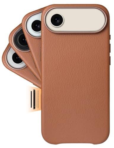 LONLI Classic GoldRated Leather European Genuine Vele Leather Case for iPhone Air Builtin Camera Control and Compatible with Magsafe Brown